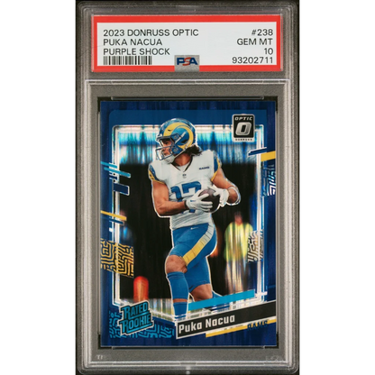 Graded 2023 Panini Donruss Optic Puka Nacua Purple Shock Rookie PSA 10