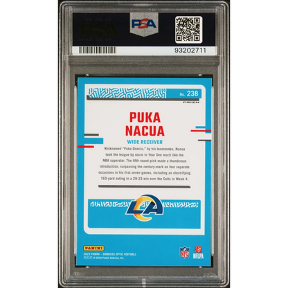 Graded PSA 10 2023 Panini Donruss Optic Puka Nacua Purple Shock Rookie Card