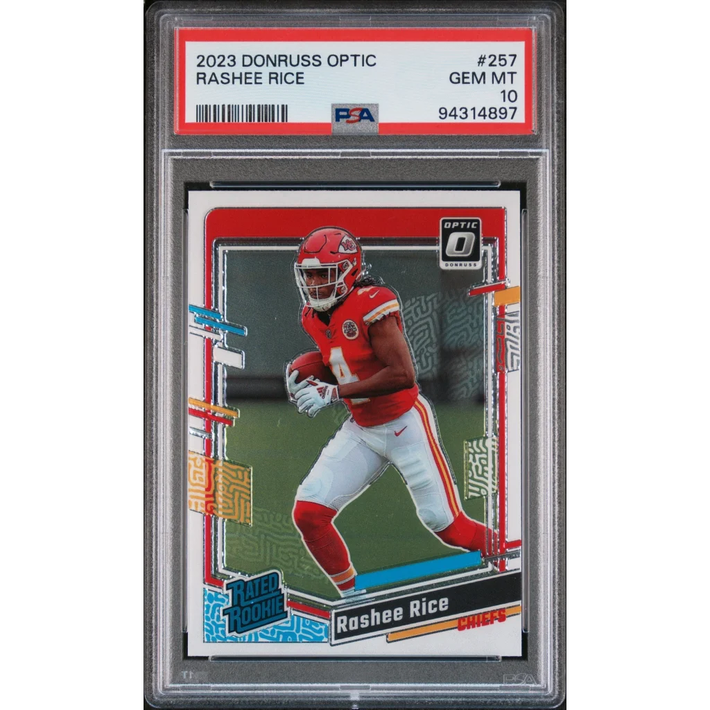 PSA 10 Rashee Rice 2023 Donruss Optic football card, GEM MT graded by PSA