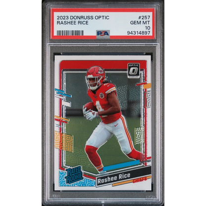 PSA 10 Rashee Rice 2023 Donruss Optic football card, GEM MT graded by PSA