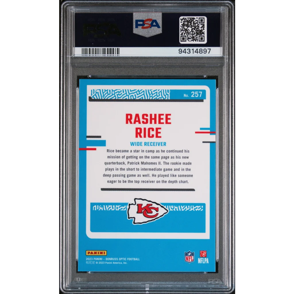 PSA 10 Rashee Rice 2023 Donruss Optic football card, gem mint collectible