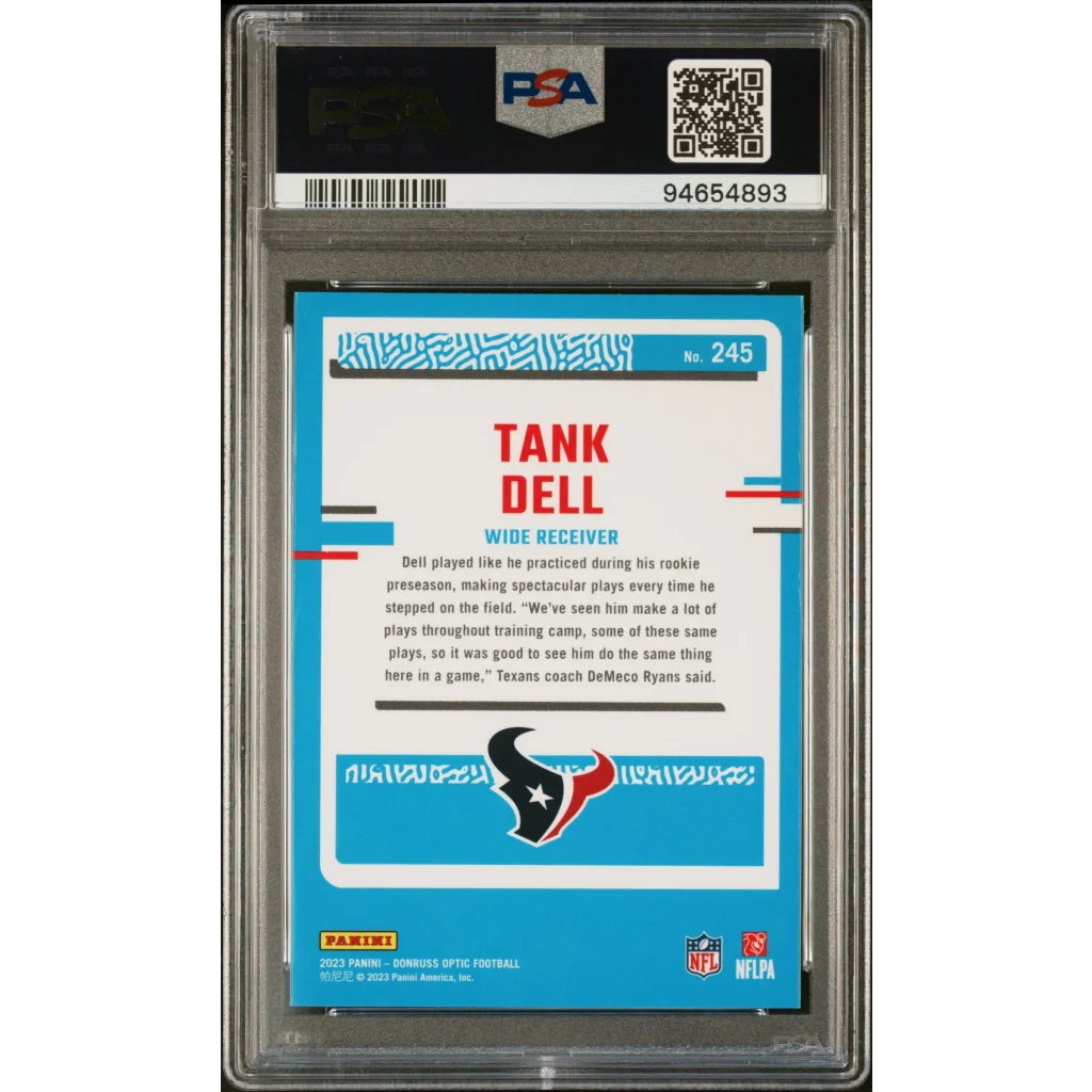 Graded 2023 Panini Donruss Optic Tank Dell #245 Rookie RC Football Card PSA 10 Gem Mint | PSA 10 Gem Mint Graded Rookie Card | vintageantiquesgifts.com