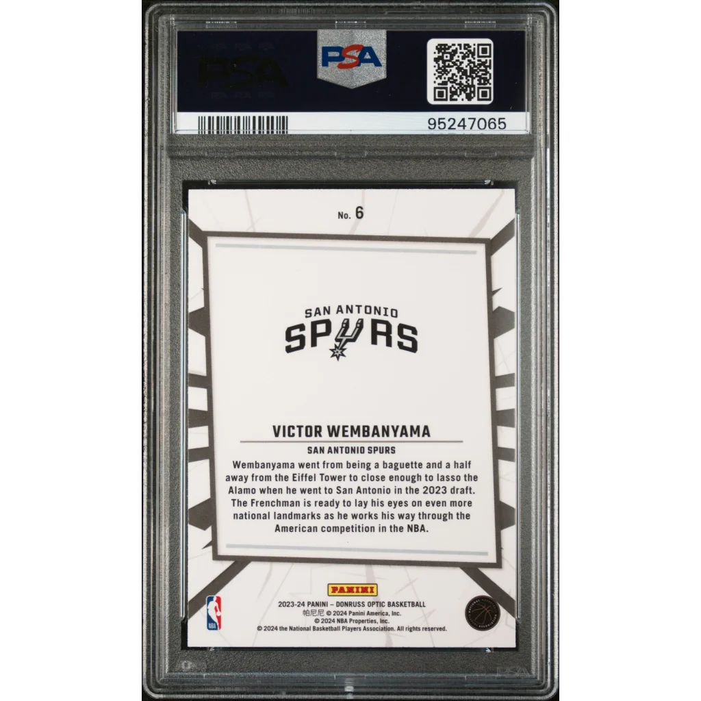 Graded Victor Wembanyama basketball trading card by PSA, a pro sports authenticator