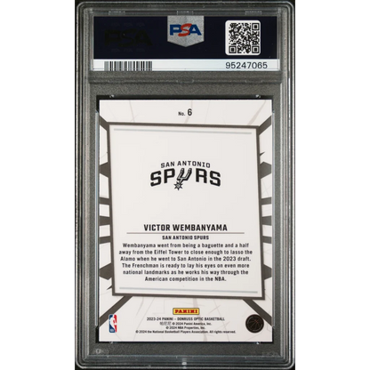 Graded Victor Wembanyama basketball trading card by PSA, a pro sports authenticator