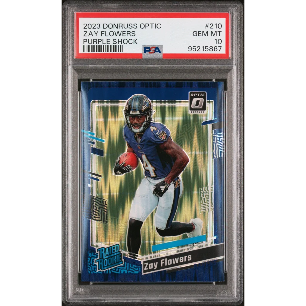 2023 Zay Flowers Purple Shock Football Card PSA GEM MT 10 by Professional Sports Authenticator