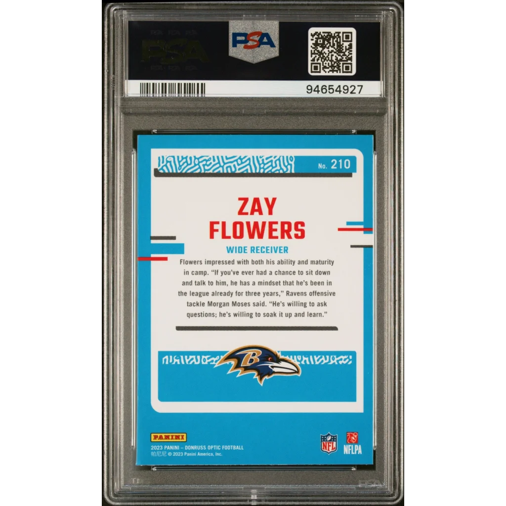Graded PSA 10 2023 Panini Donruss Optic Zay Flowers Ravens rookie card