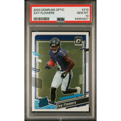 Graded PSA 10 2023 Panini Donruss Optic Zay Flowers #210 Rated Rookie Card