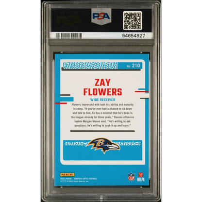PSA Graded Zay Flowers 2023 Donruss Optic Rookie Card football trading card