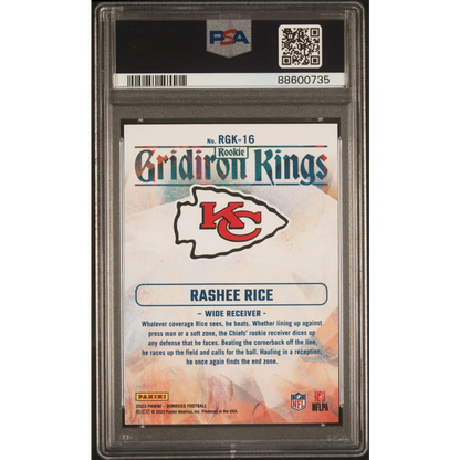 PSA graded Rashee Rice rookie football card for Kansas City Chiefs from Gridiron Kings Treasure