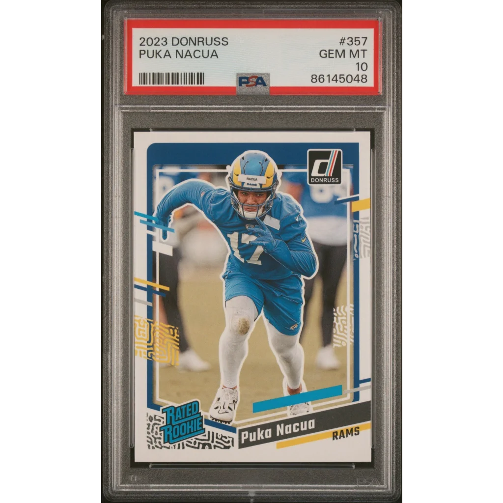 A graded 2023 Donruss Puka Nacua rookie card by Professional Sports Authenticator