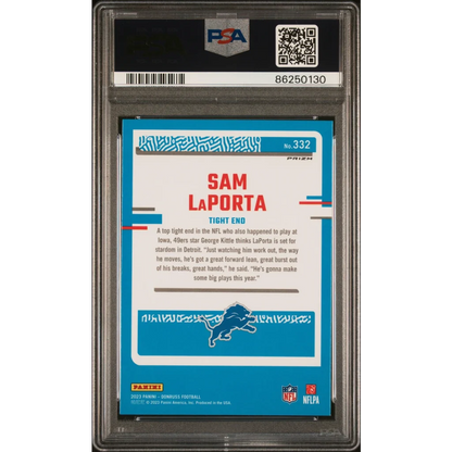 Graded 2023 Panini Donruss Sam LaPorta #332 Optic Preview Blue Scope Rookie RC Football Card PSA 10 Gem Mint | PSA 10 Gem Mint Graded Rookie Card | vintageantiquesgifts.com