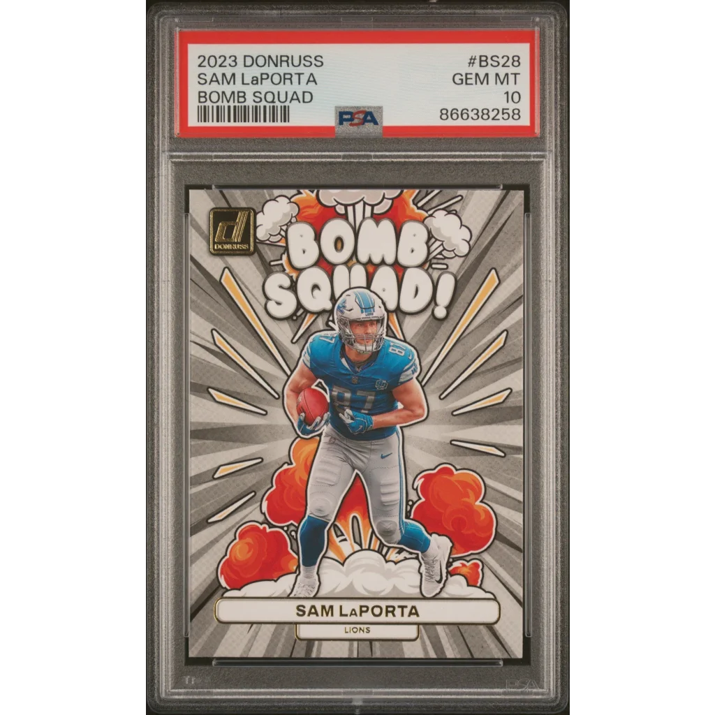 2023 Donruss Sam LaPorta Bomb Squad football card PSA graded rookie card