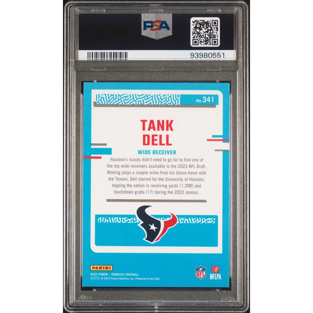 Graded 2023 Panini Donruss Tank Dell #341 Press Proof Red Rookie RC Football Card PSA 10 Gem Mint | PSA 10 Gem Mint Graded Rookie Card | vintageantiquesgifts.com