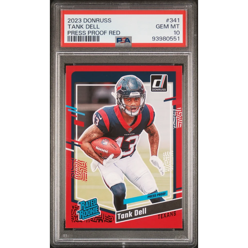 Graded 2023 Panini Donruss Tank Dell #341 Press Proof Red Rookie RC Football Card PSA 10 Gem Mint | Hall of Fame Sports Memorabilia | vintageantiquesgifts.com