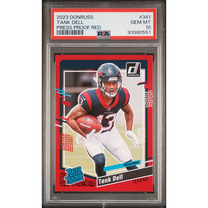 Graded 2023 Panini Donruss Tank Dell #341 Press Proof Red Rookie RC Football Card PSA 10 Gem Mint | Hall of Fame Sports Memorabilia | vintageantiquesgifts.com