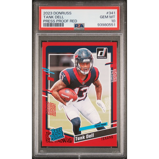 Graded 2023 Panini Donruss Tank Dell #341 Press Proof Red Rookie RC Football Card PSA 10 Gem Mint | Hall of Fame Sports Memorabilia | vintageantiquesgifts.com