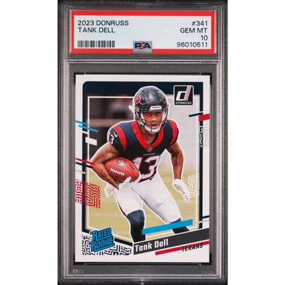 Graded 2023 Donruss Tank Dell football rookie card in PSA case ready to ship