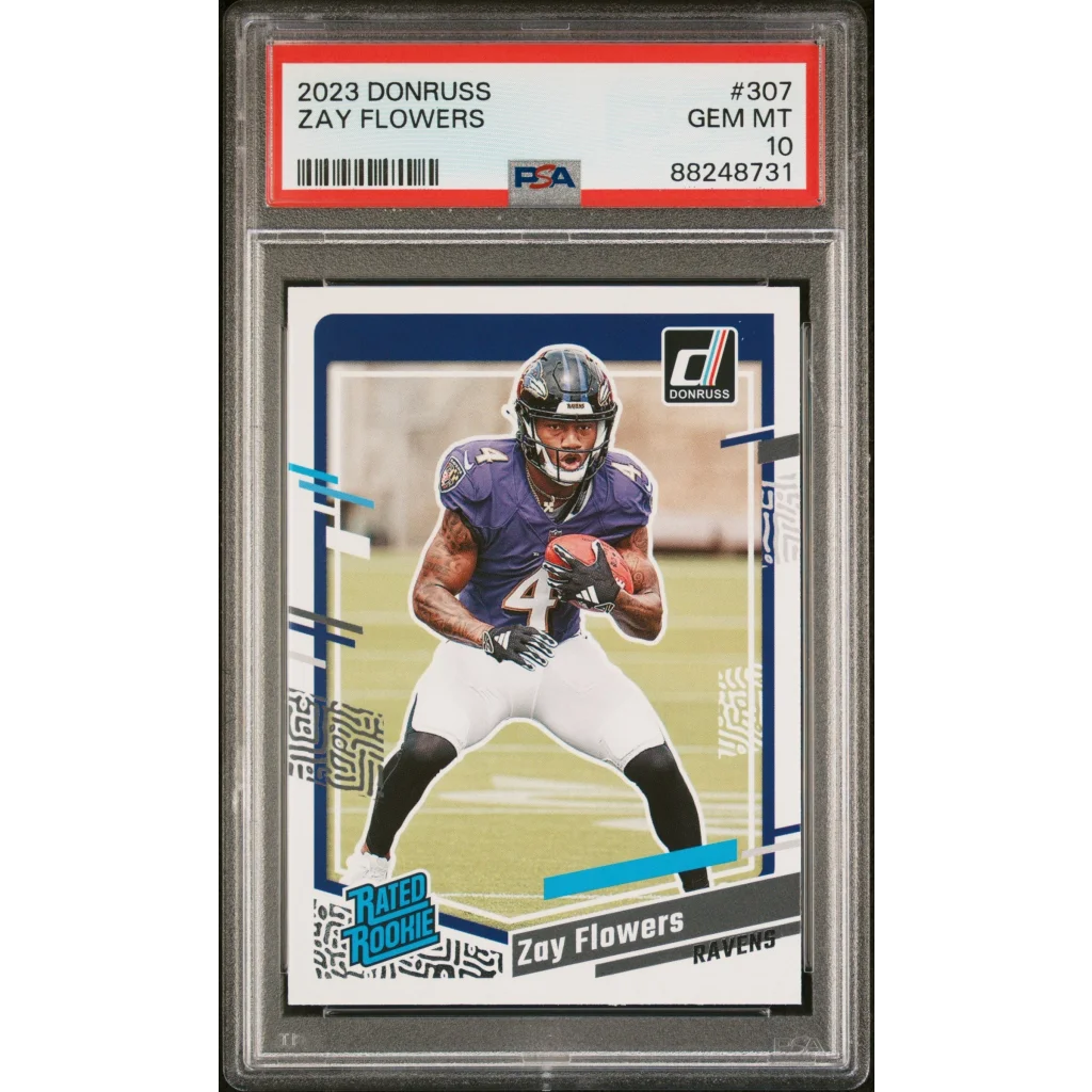 Image of PSA 10 Gem Mint Zay Flowers 2023 Donruss Rookie Card Treasure