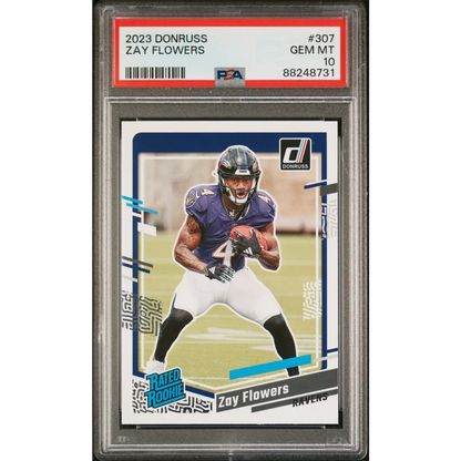 Image of PSA 10 Gem Mint Zay Flowers 2023 Donruss Rookie Card Treasure