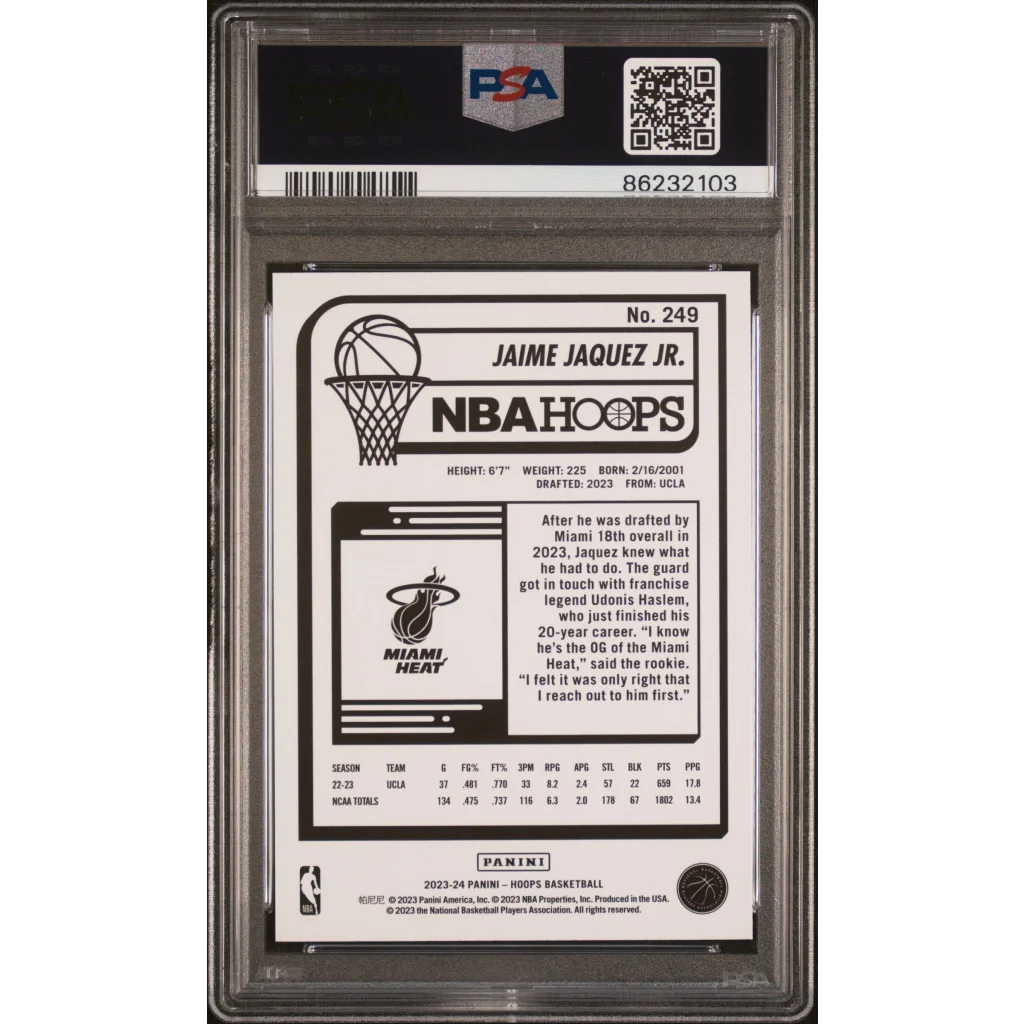Hoops Jaime Jaquez Panini Hoops Jaime basketball card PSA 10 Gem Mint graded