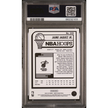Hoops Jaime Jaquez Panini Hoops Jaime basketball card PSA 10 Gem Mint graded
