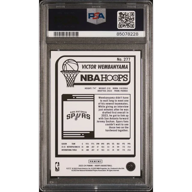 Graded 2023 Panini Hoops Victor Wembanyama #277 Rookie RC PSA 10 Gem Mint Card