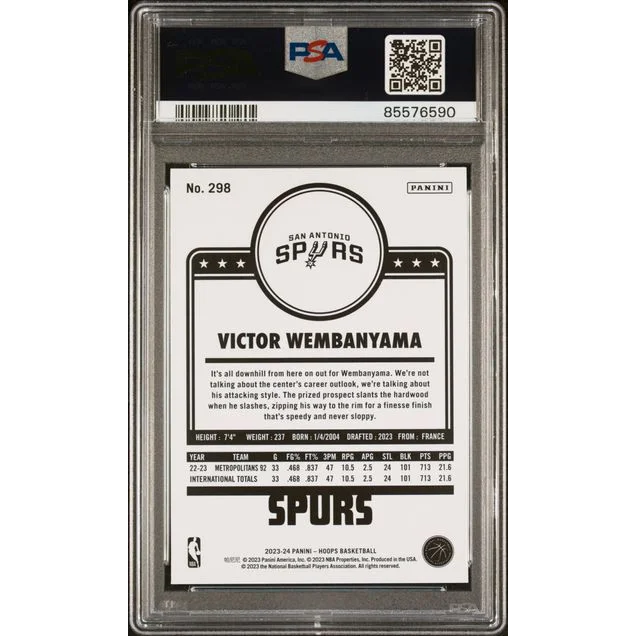 Graded 2023 Panini Hoops Victor Wembanyama #298 Rookie RC Basketball Card PSA 10 Gem Mint | PSA 10 Gem Mint Graded Rookie Card | vintageantiquesgifts.com