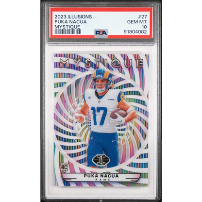 Graded 2023 Panini Illusions Puka Nacua #27 Mystique Rookie RC Football Card PSA 10 Gem Mint | Hall of Fame Sports Memorabilia | vintageantiquesgifts.com