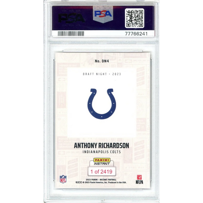 Graded 2023 Panini Instant Anthony Richardson #DN4 NFL Draft Night Rookie RC Football Card PSA 10 Gem Mint | PSA 10 Gem Mint Graded Rookie Card | vintageantiquesgifts.com