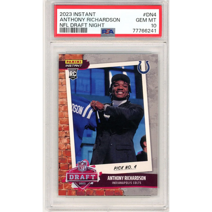 Graded 2023 Panini Instant Anthony Richardson #DN4 NFL Draft Night Rookie RC Football Card PSA 10 Gem Mint | Hall of Fame Sports Memorabilia | vintageantiquesgifts.com
