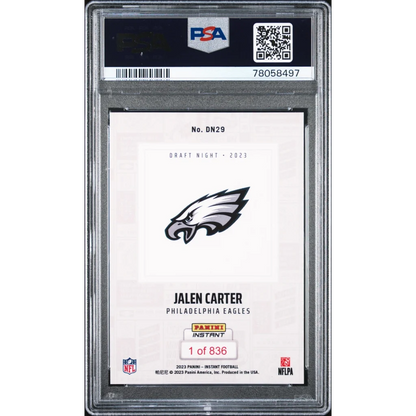 Graded 2023 Panini Instant Jalen Carter #DN29 NFL Draft Night Rookie RC Football Card PSA 10 | PSA 10 Gem Mint Graded Rookie Card | vintageantiquesgifts.com