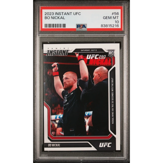 Graded 2023 Panini Instant UFC Bo Nickal card in gem mint sports condition with UFC sports authenticator