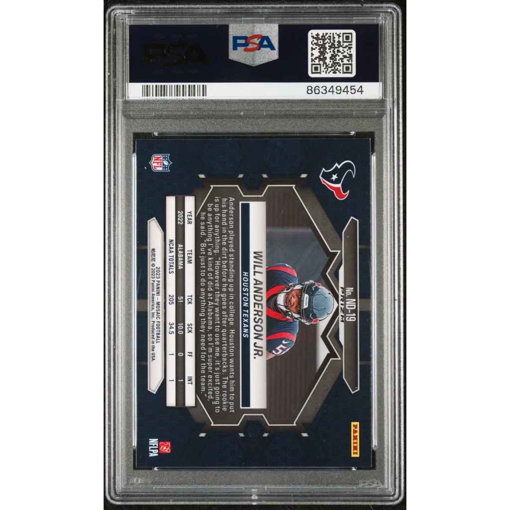 PSA 10 Graded 2023 Panini Mosaic Will Anderson Jr. Reactive Blue Rookie RC