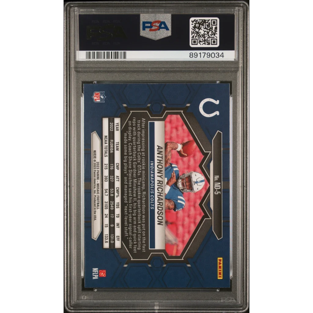 Graded Anthony Richardson football card by PSA GEM MT 10 for professional sports fans