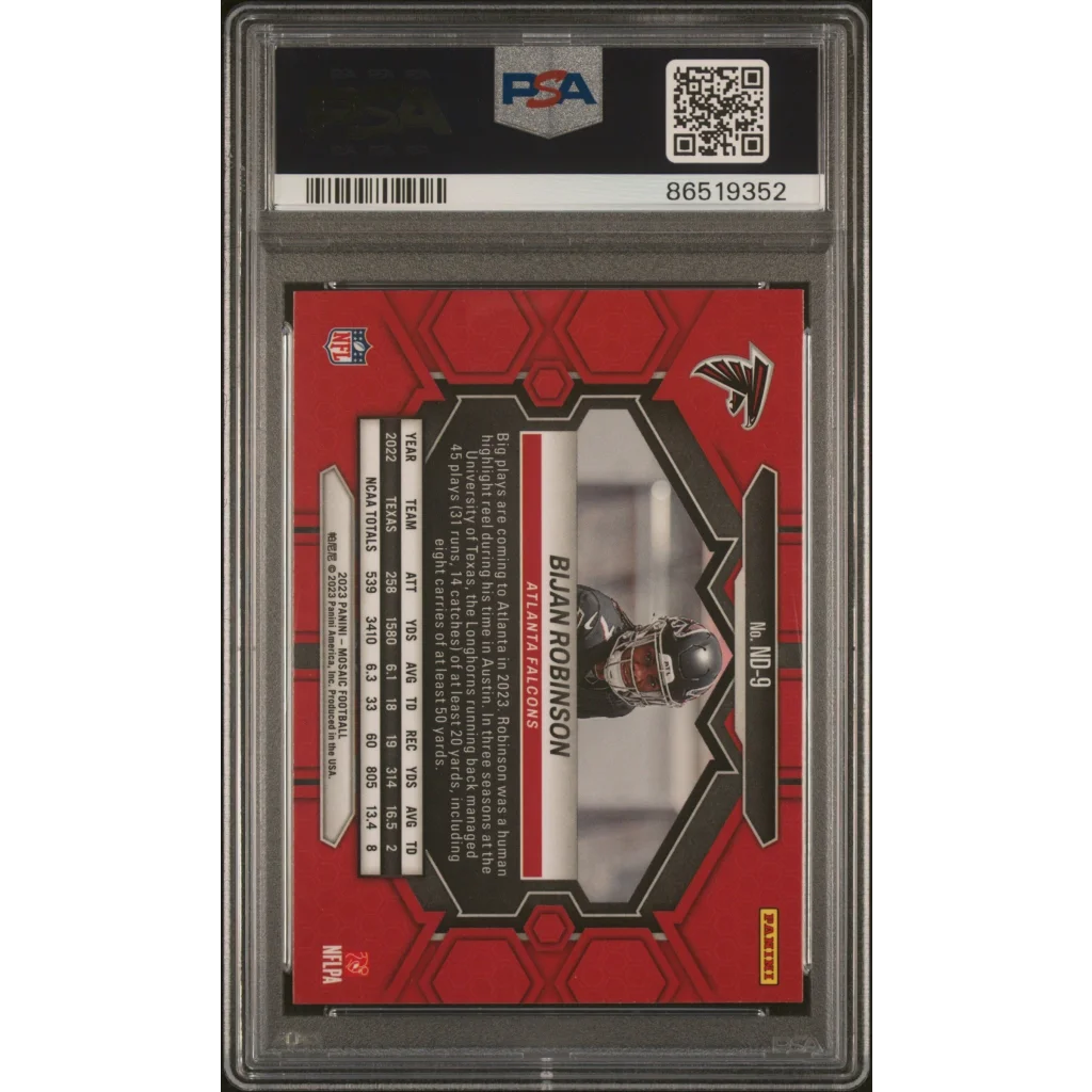 Graded 2023 Panini Mosaic Bijan Robinson NFL Debut Rookie RC PSA 10