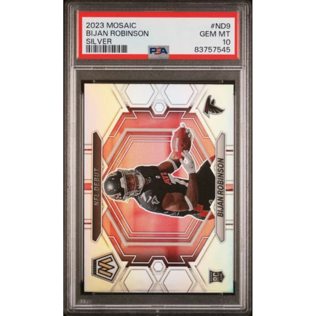 Graded 2023 Panini Mosaic Bijan Robinson #ND9 Silver Rookie RC Football Card PSA 10 Gem Mint | Hall of Fame Sports Memorabilia | vintageantiquesgifts.com