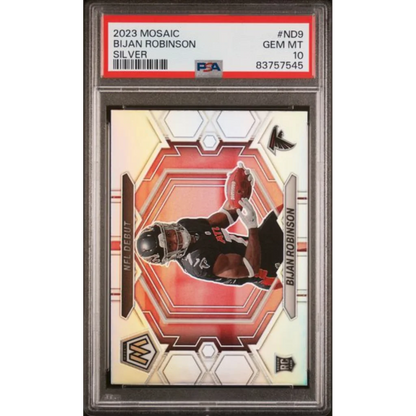Graded 2023 Panini Mosaic Bijan Robinson #ND9 Silver Rookie RC Football Card PSA 10 Gem Mint | Hall of Fame Sports Memorabilia | vintageantiquesgifts.com