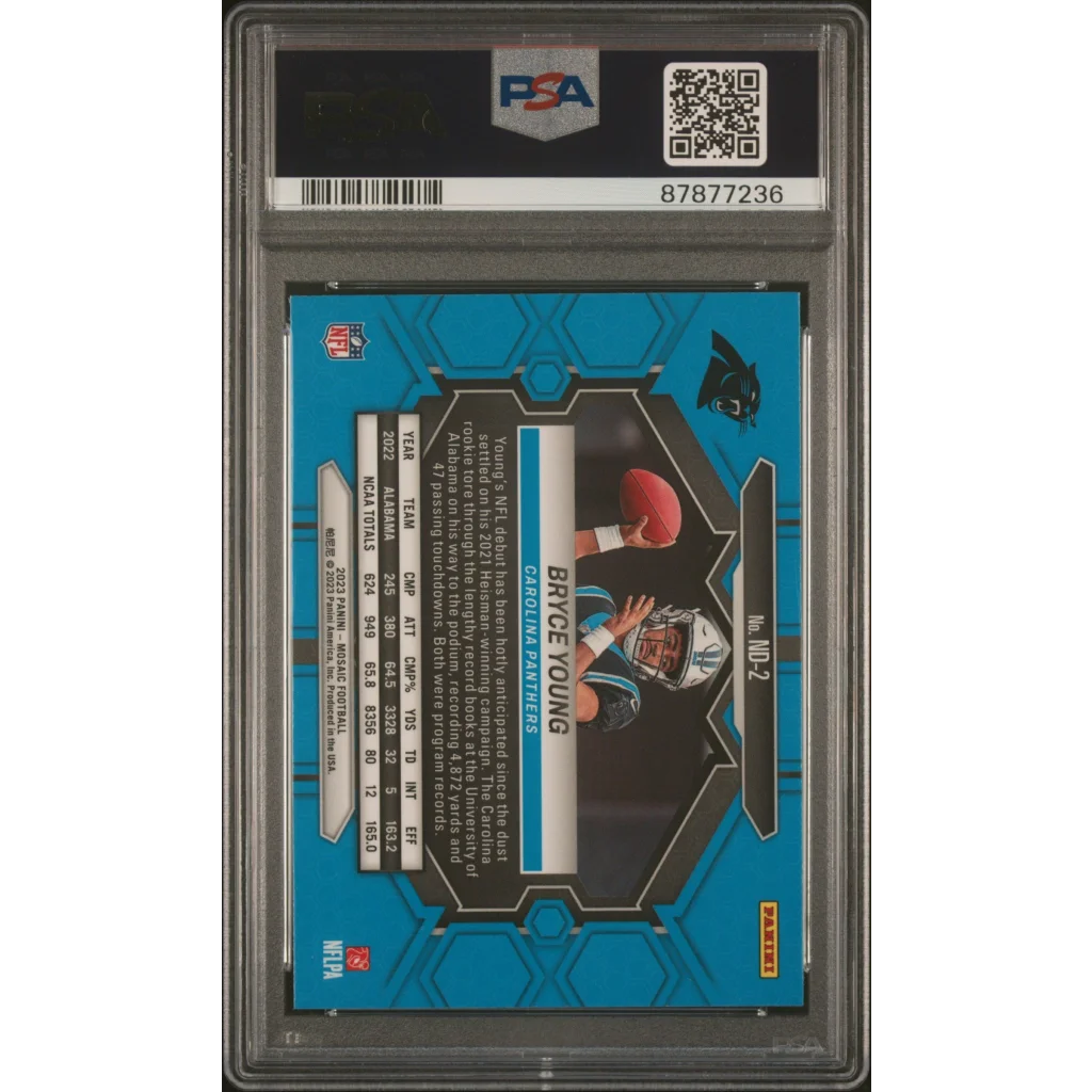Graded 2023 Panini Mosaic Bryce Young #ND2 NFL Debut Rookie RC Football Card PSA 10 Gem Mint | PSA 10 Gem Mint Graded Rookie Card | vintageantiquesgifts.com