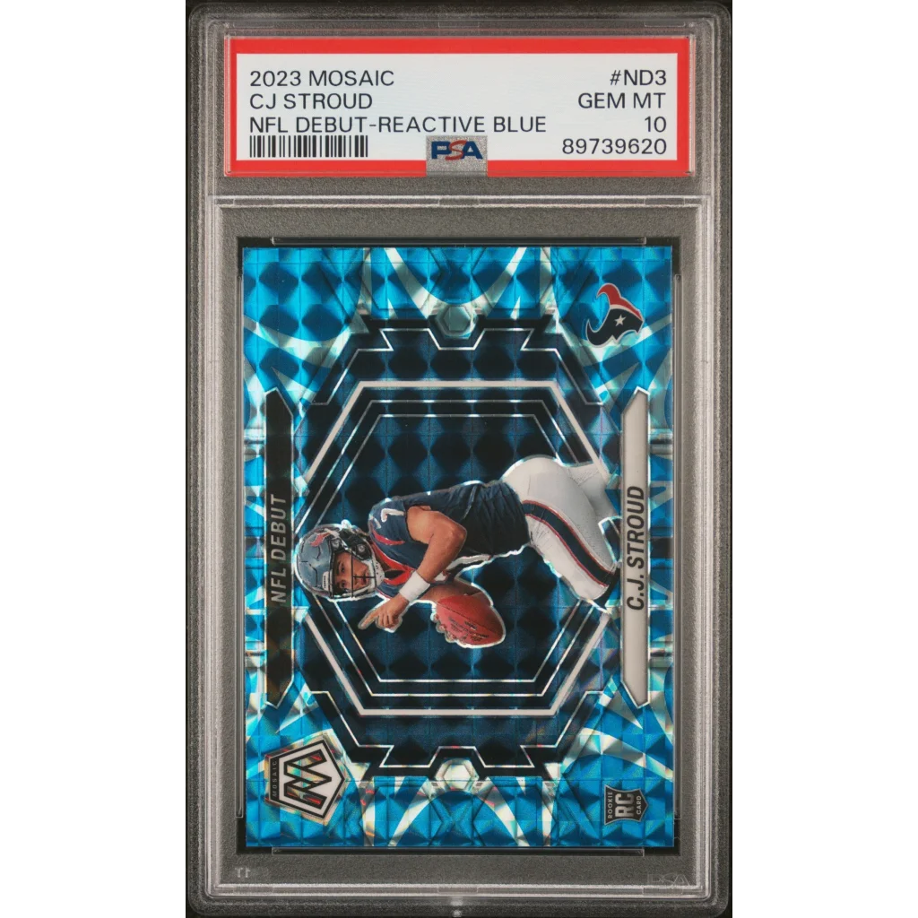 Graded PSA 10 2023 Panini Mosaic CJ Stroud NFL Debut Reactive Blue Rookie Card