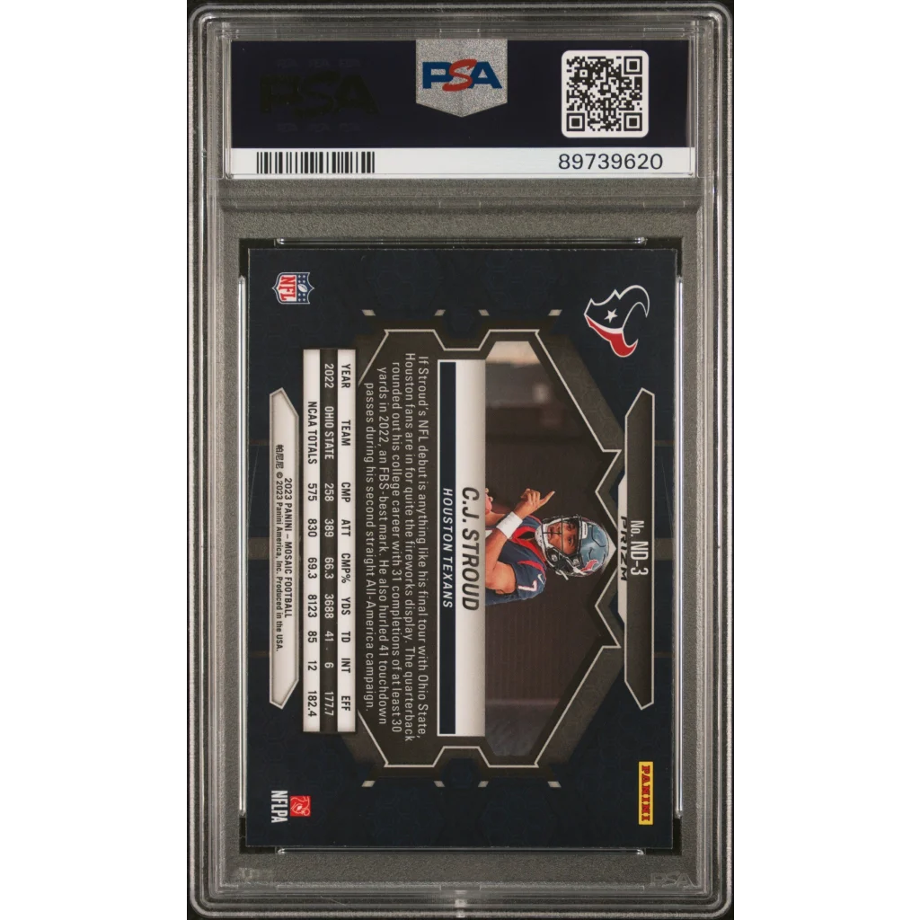 Graded PSA 10 2023 Panini Mosaic CJ Stroud NFL Debut Reactive Blue Rookie Card