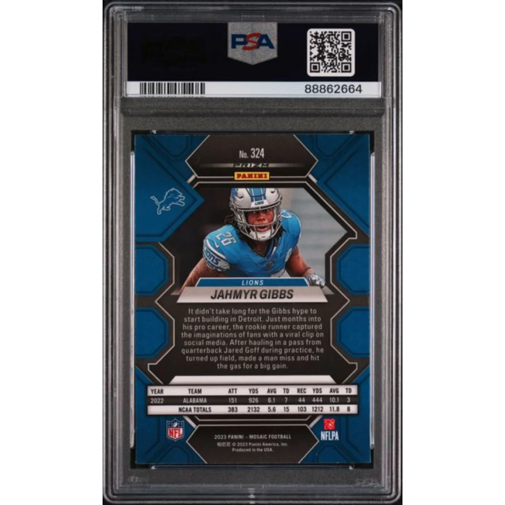 Graded 2023 Panini Mosaic Jahmyr Gibbs #324 Green Rookie RC Football Card PSA 10 Gem Mint | PSA 10 Gem Mint Graded Rookie Card | vintageantiquesgifts.com