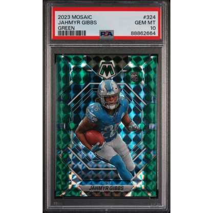 Graded 2023 Panini Mosaic Jahmyr Gibbs #324 Green Rookie RC Football Card PSA 10 Gem Mint | Hall of Fame Sports Memorabilia | vintageantiquesgifts.com