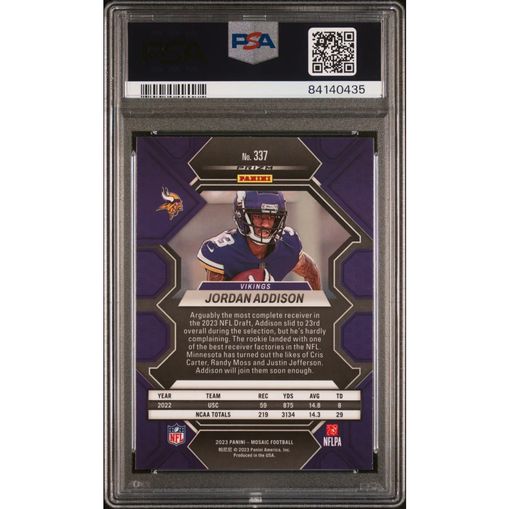 PSA Graded Jordan Addison 2023 Panini Mosaic Rookie Card for football fans