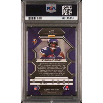 PSA Graded Jordan Addison 2023 Panini Mosaic Rookie Card for football fans