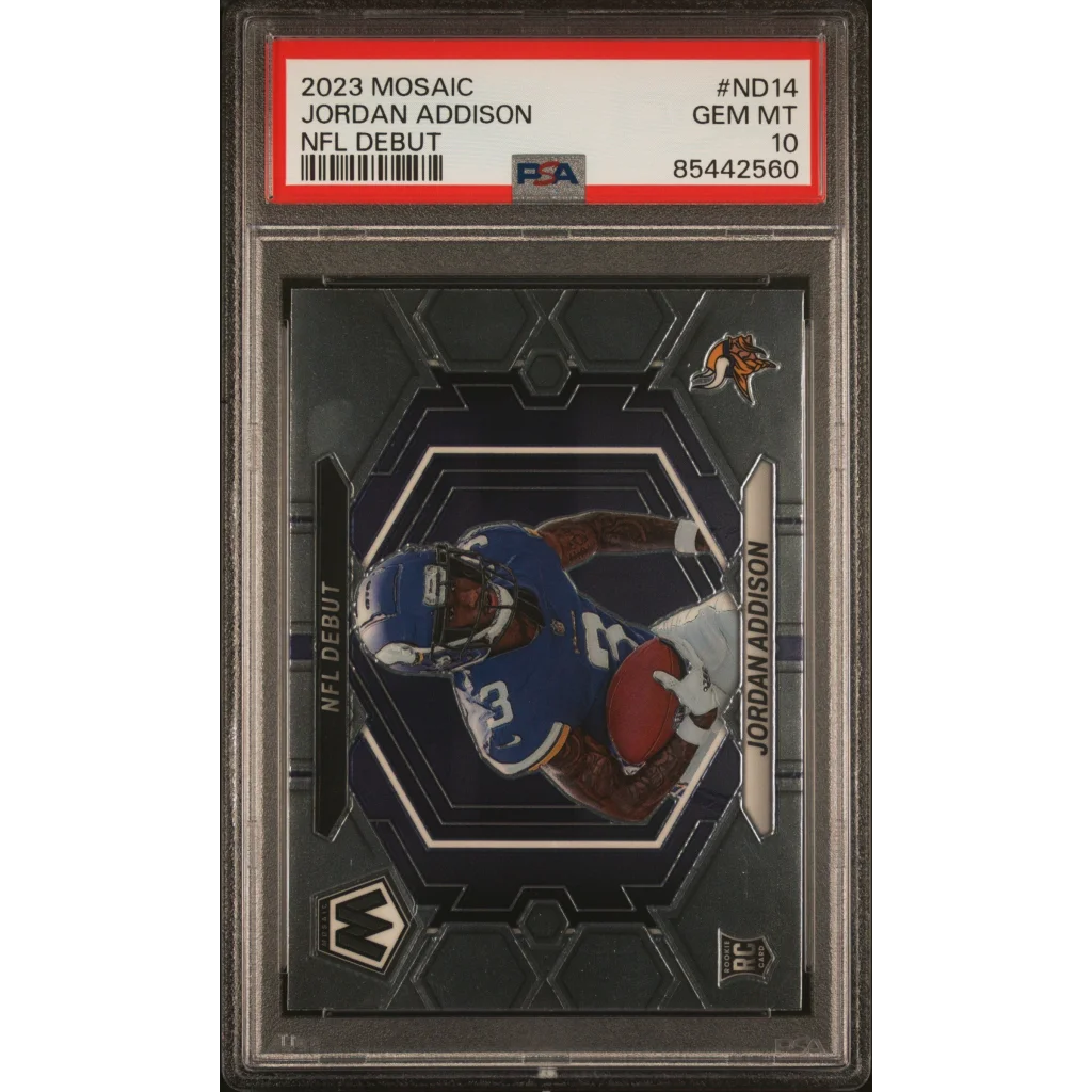 Graded 2023 Panini Mosaic Jordan Addison #ND14 NFL Debut Rookie RC Football Card PSA 10 Gem Mint | Hall of Fame Sports Memorabilia | vintageantiquesgifts.com