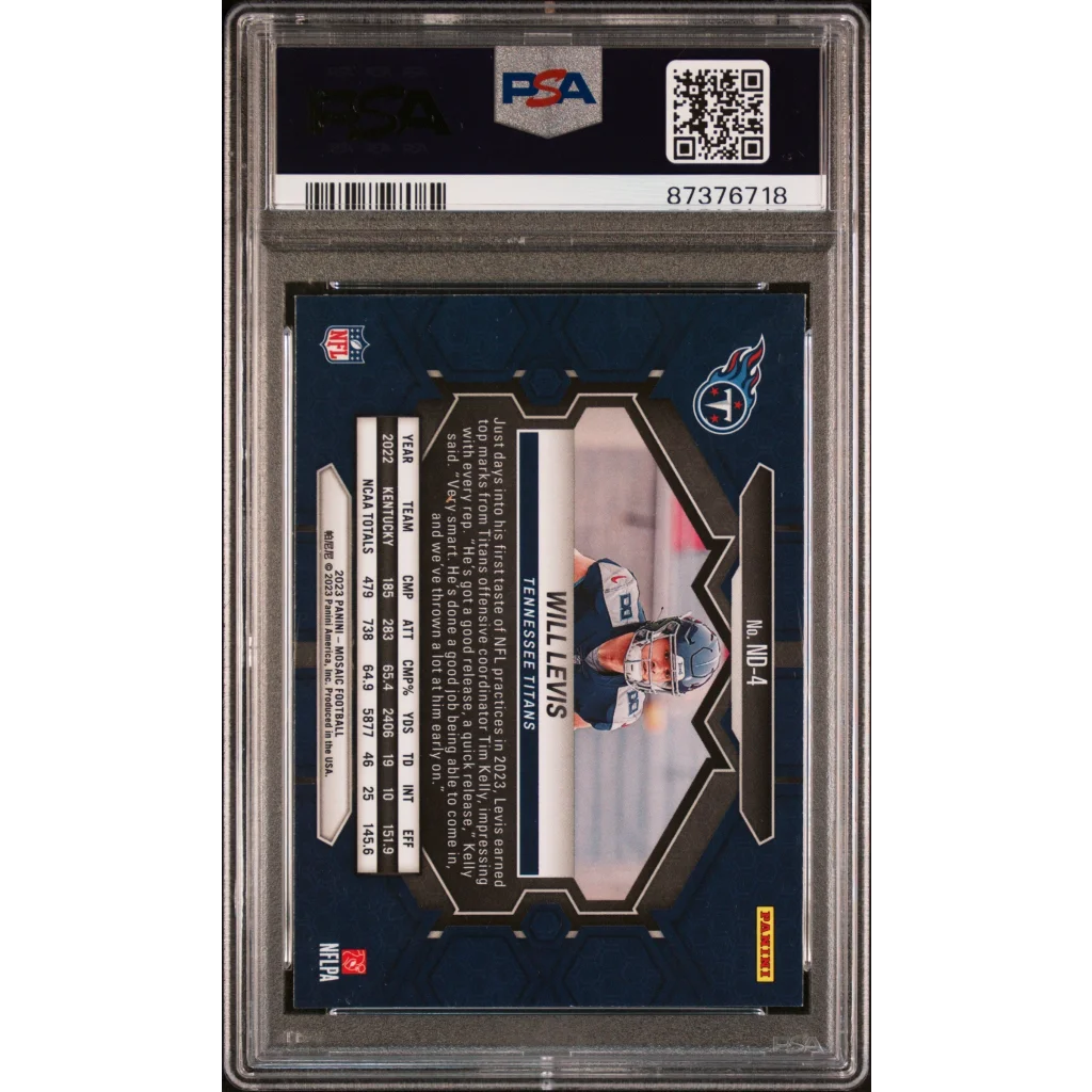 Graded 2023 Panini Mosaic Will Levis #ND4 NFL Debut Rookie RC Football Card PSA 10 Gem Mint | PSA 10 Gem Mint Graded Rookie Card | vintageantiquesgifts.com