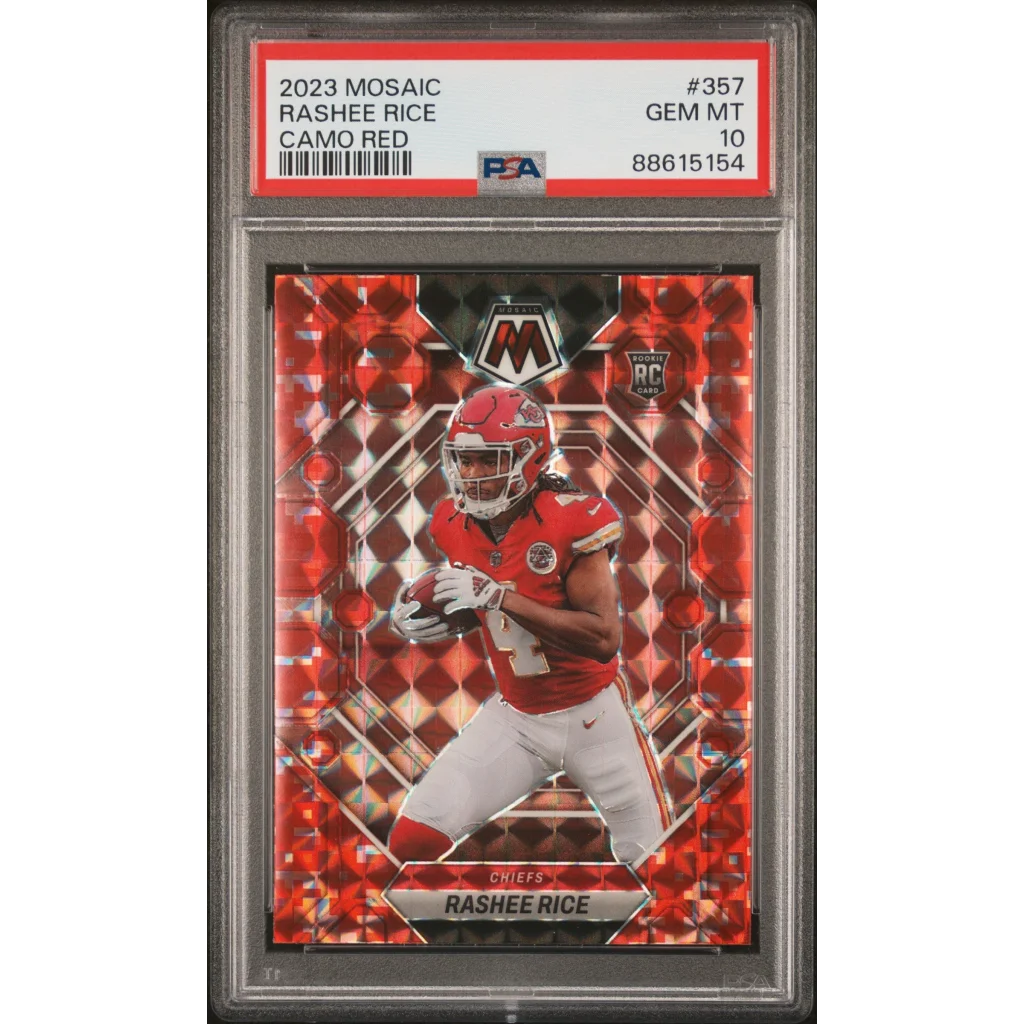 PSA graded Rashee Rice Camo Red Mosaic rookie card 2023 football trading card