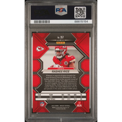 PSA graded Rashee Rice 2023 Panini Mosaic football card in Camo Red Rookie Card