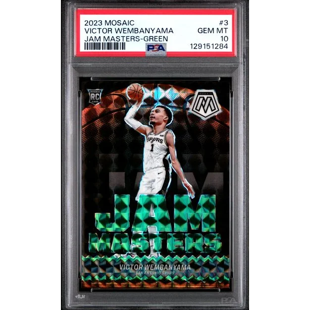 Graded 2023 Panini Mosaic Victor Wembanyama #3 Jam Masters Green Rookie RC Basketball Card PSA 10 Gem Mint