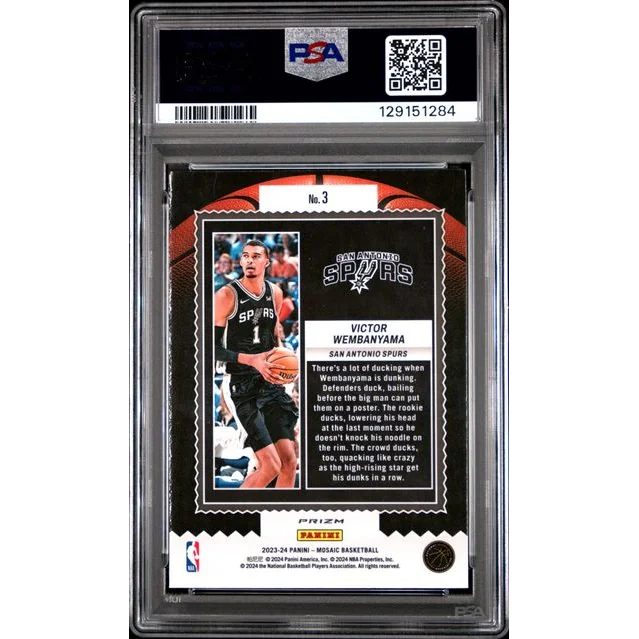 Graded 2023 Panini Mosaic Victor Wembanyama #3 Jam Masters Green Rookie RC Basketball Card PSA 10 Gem Mint